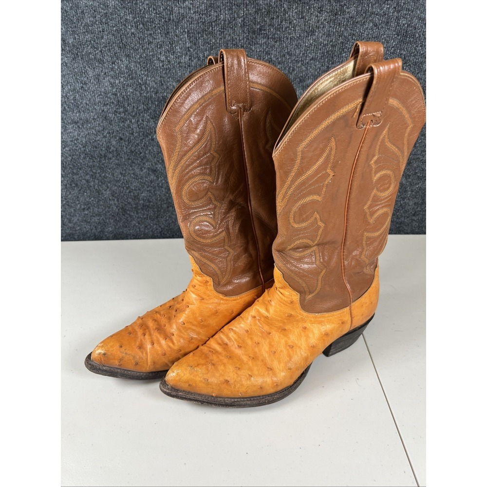 Vintage Yield Ostrich Western Cowboy Boots SZ 10.5 EE‎ Rodeo Leather MADE IN USA